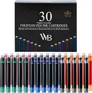 [Wordsworth & Black] Fountain Pen Ink Refills - SET OF 30 ASSORTED COLORS Ink Cartridges - International Standard Size - Length Appr 5.2 cm - Base Diameter Appr 0.6 cm - Disposable and Generic