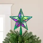 LED Lighted Glittered Star Christmas Tree Topper - 11" - Green - Multicolor