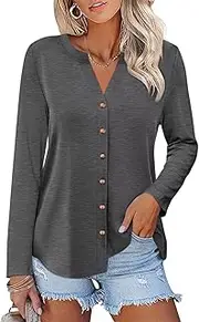 [ORANDESIGNE] Women’s Button Down Shirts Long Sleeve Tops Fall Tunics Ladies Button Up V Neck Tees