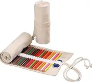 White Large Capacity Pen Curtain Canvas Roll Up Pencil Case 36 Slots Pencil Bag Pencils Case Wrap Roll Holder for Coloring Pencil Natural Color Pen, Pencil and Marker Cases (White, 46 * 20cm)