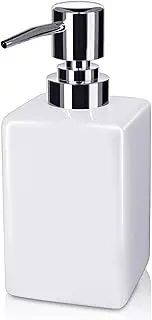 Ceramic Soap Dispensers, 320ML Square Classical Soap & Lotion Pump Dispenser for Kitchen/Bathroom/Laundry Room, Refillable Shampoo, Hand Soap, Dish Soap, Essential Oil (White)
