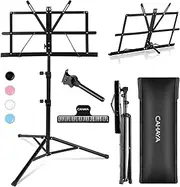CAHAYA Sheet Music Stand Metal Portable with Carrying Bag, Music Book Clip, Portable Podium Stand, Laptop Stand Black