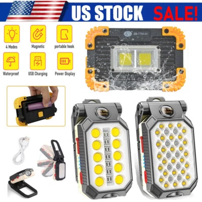 USB Rechargeable LED COB Work Light Car Garage Mechanic Flashlight Flood Lamp US