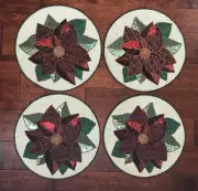 x4 CYNTHIA ROWLEY Beaded PLACEMATS Christmas Holiday POINSETTIA Red Green NWT