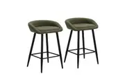 Oikiture Bar Stools Set of 2 Kitchen Dining Chairs Counter Stools Green Boucle