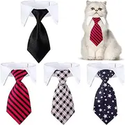 Saintrygo 4 Pieces Cat Dog Tie with Collar Adjustable Puppy Pets Formal Necktie Collars Cat Dogs Bow Ties for Small Pets Grooming Costume Accessories