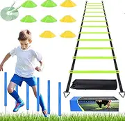 Agility Ladder Training Poles Equipment, Soccer Training Equipment-20ft Speed Ladder, 6 Agility Poles, 6 Soccer Cones for Training Football Basketball Rugby Training Equipment for Kids Youth Adults