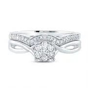 14k White Gold Round Diamond Twist Bridal Wedding Ring Set 1/3 Cttw