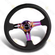 350MM BLACK LEATHER RED STITCH NEO CHROME SPOKE NRG RST-018R-MCRS STEERING WHEEL