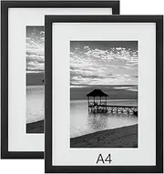 A4 Picture Photo Frames Set of 2,8x11'' Picture without Mat and 5x7'' with Mat,Versatile Shatterproof Photos Posters Certificates Frame for Home Store Office,Wall Horizontal Vertical Display,Black