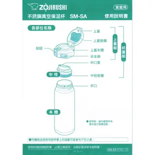 ZOJIRUSHI象印ONE TOUCH極輕量480ml不鏽鋼保溫杯保溫瓶/保溫罐 SM-SA48