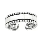 TJS 925 Sterling Silver Toe Ring Plain Design Bead Edge Band Adjustable