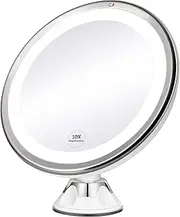 KEDSUM 7.8 inch 10X Magnifying Makeup Mirror with Lights, Dimmable Lighted Magnifying Mirror for Bathroom, Dual Power Supply, Powerful Suction Cup, USB or Battery Operated