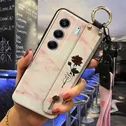 Phone Case Compatible with Tecno Camon40 4G/CM5, Fashion Design Back Cover Waterproof Soft case Anti-Knock Wristband Durable Protective Flower