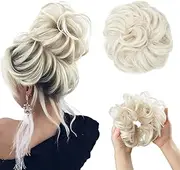Synthetic Hair Bun Extensions Messy Curly Elastic Hair Scrunchies Hairpieces Synthetic Chignon Donut Updo Hair Pieces for Women (Bulk Buy : 1 PC, Color : Platinum Blonde)