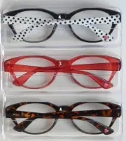 BETSEY JOHNSON 3 PAIR PREMIUM READING GLASSES READERS 1.50+2.00+2.50 NEW MLT-COL