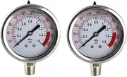 New Stainless Steel 304 Dual Scale Liquid Filled Pressure Gauge,Premium Spa Pool Aquarium Water Pressure Gauge,2.5" Dial Display, 1/4" NPT Bottom Mount (2, 0-220PSI)