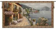 Café by Lake Como 27x57 in Jacquard Woven Decorative Tapestry NEW Wall Hanging