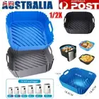 1/2X Air Fryer Silicone Pot Baking Oven Tray Rectangle Basket Fryer Liners Bowl