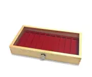 Straight Edge Razor New Natural Wood Glass Top Red 10 Slot Display Box Case
