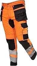 FARLET Men’s Hi Vis Trousers Cargo Workwear Soft Heavy Duty Multi Pocket Easy Care Pants Reflective Tape Work, High Visibility