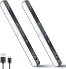 Motion Sensor Cabinet Light, 60 LED, Dimmable Touch, USB-C Rechargeable (2 Pack)