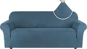 Smarcute Stretch Suede Sofa Cover for 3 Cushion Couch Cover Slip Cover Sofa Slipcover Furniture Cover for 3 Seater Sofas Crafted from Soft Comfy Water Repellent Fabric (Sofa, Stone Blue)