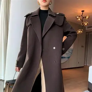 【巴黎精品】毛呢外套長版大衣-羊毛個性腰帶休閒女外套2色p1ag65