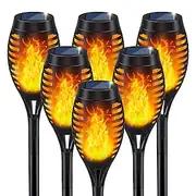 6 Pcs Outdoor Waterproof Solar Torch Light Flashing Flame Pathway Light Courtyard Garden Lawn Path Villa Fence Lighting Landscape Decoration Light