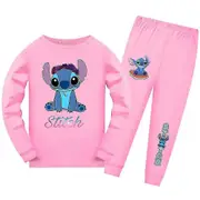 Lilo & Stitch Print Kids Boys Girls Pajamas Set Long Sleeve T-shirt Sweatshirt Pants Outfit Loungewear Nightwear -NMAOV Pink 11-12 Years