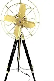 Antique Floor Fan with Adjustable Brown Wooden Tripod Stand — Vintage Style Home and Office Décor.