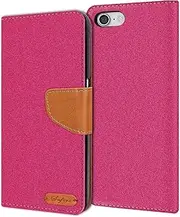 Verco Compatible with iPhone SE 2022 Case, for iPhone SE 2020 Protective Case for iPhone SE 2nd/3rd Generation Case Denim Textile Book Case Flip Case - Pink