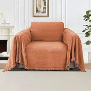 Smarcute Orange Sofa Cover for Sectional Couch, Solid Chenille Jacquard Sofa Towel Cover for Couches Living Room Furniture Protector Throw Covers for Pets Dog Kids (Large,180x300cm)