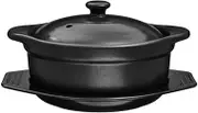 Zerodeko Korean Ceramic Bowl with Lid and Trivet Black Casserole Clay Pot 1.26 Sizzling Hot Pot with Double Handles Stew Pot Cooking Pot for Dolsot Bibimbap Soup
