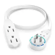 Extension Cord White Flat Multi Plug 1 Ft - 360° Rotating Short Power Cords
