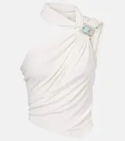 [Christopher Esber] Christopher Esber Duo Bezel asymmetric jersey top AU 12 white