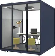HiWish Office privacy booth & meeting pod,Pre-fab home office,movable workspace,Soundproof Acoustic Privacy Silent premium privacy Workstation pods, phone booth, portable,on Wheels-color Dark Blue, 2L