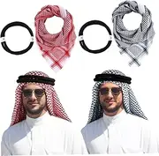 [AZIDWERYQ] Palestine Scarf 2Pcs Patterned Polyester Keffiyeh with Head Strap Unisex Palestinian Scarf for Daily Wearing, Cosplay, School Party, Black and Red