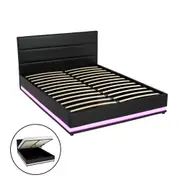 Artiss Bed Frame LED Gas Lift Storage LUMI Black