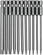 Fixinus 11 Piece Torx Head Screwdriver Bit Set, Magnetic 1/4 Inch Hex Shank S2 Steel 4 Inch Long Drill Bits, Security Torx Bits T6-T40, 100mm Length
