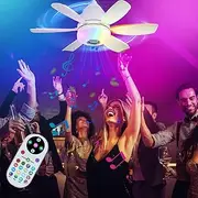 20" Socket Fan Light with Remote, Ceiling Fan with Music Rhythm & Timing, 3 Speed Wind Light Bulb Fan for E26/E27 Base RGB & Brightness Adjustable LED Mini Ceiling Fans for Bedroom/Garage/Kitchen
