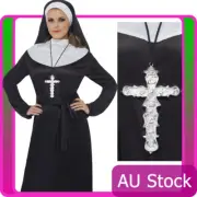 Ornate Cross Pendant Silver Religious Monk Priest Nun Costume Necklace Accessary