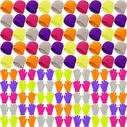 [Xtinmee] 50 Set Kids Winter Beanie and Gloves Bulk Warm Knit Hat Stretchy Full Fingers Gloves Pack Unisex Cold Weather Hat Cap