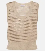 [Brunello Cucinelli] Brunello Cucinelli Sequined open-knit cotton-blend vest AU 12 beige
