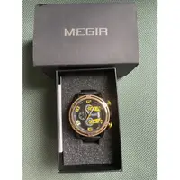 在飛比找蝦皮購物優惠-Megir 手錶 三眼 黑金 男錶