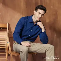 在飛比找momo購物網優惠-【NAUTICA】男裝 舒適滿版圖騰長袖襯衫(深藍)