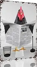 Vintage Chicken Sit On The Toilet And Read The Newspaper Tin Sign Funny Animal Wall Art Plaque Decoration for Bathroom Restroom Bar Home Retro Aluminium Sign Decor 8''x12''