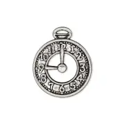 10 Antiqued Silver Pewter 25x21mm Flat Pocket Watch Clock Face Charms Pendants