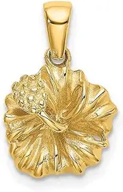 [JewelryWeb] 14ct Gold Hibiscus Flower Pendant Necklace 2 d and Textured 15.1x11.1mm Wide