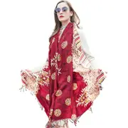 ANYYOU 100% Pure Merino Wool Cherry Red Poncho Winter Large Scarf Pashmina Shawl Bandana Neck Wrap For Women